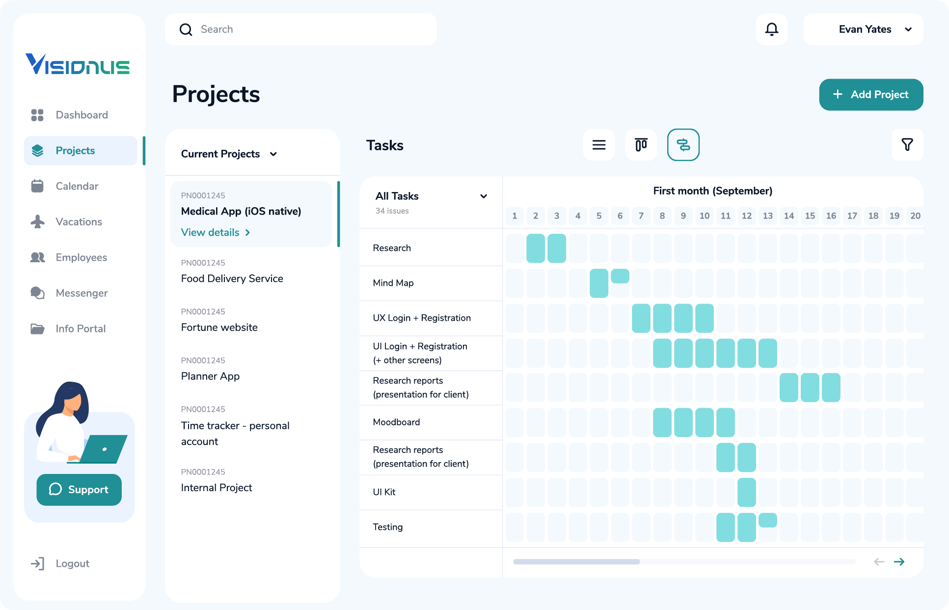 Project analytics dashboard Visionus