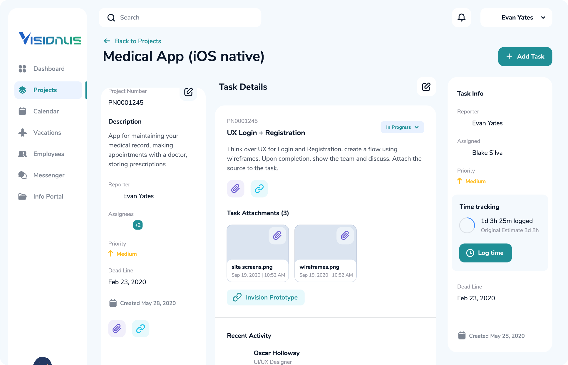 Project dashboard Visionus
