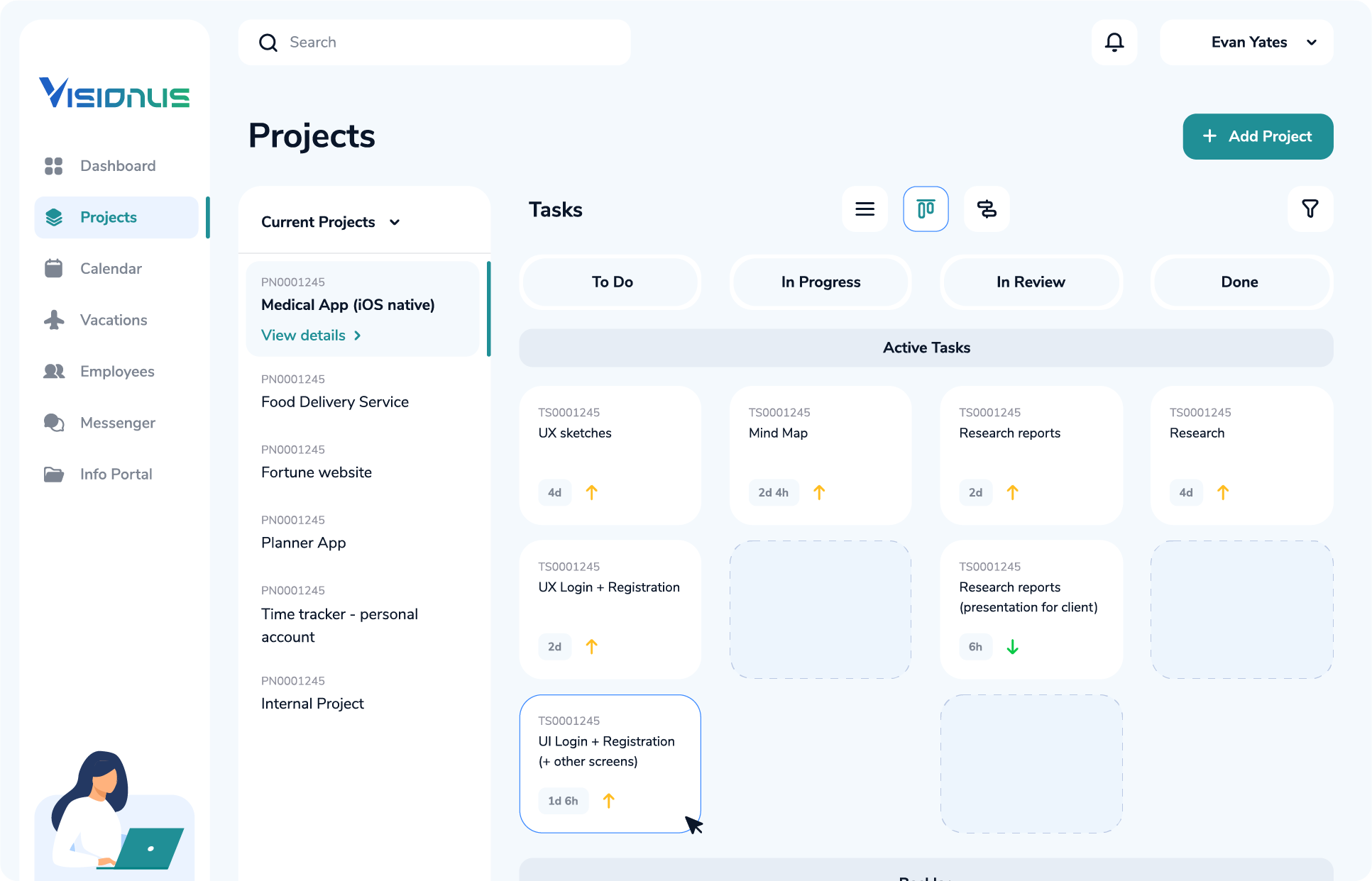 Visionus project management timesheet dashboard