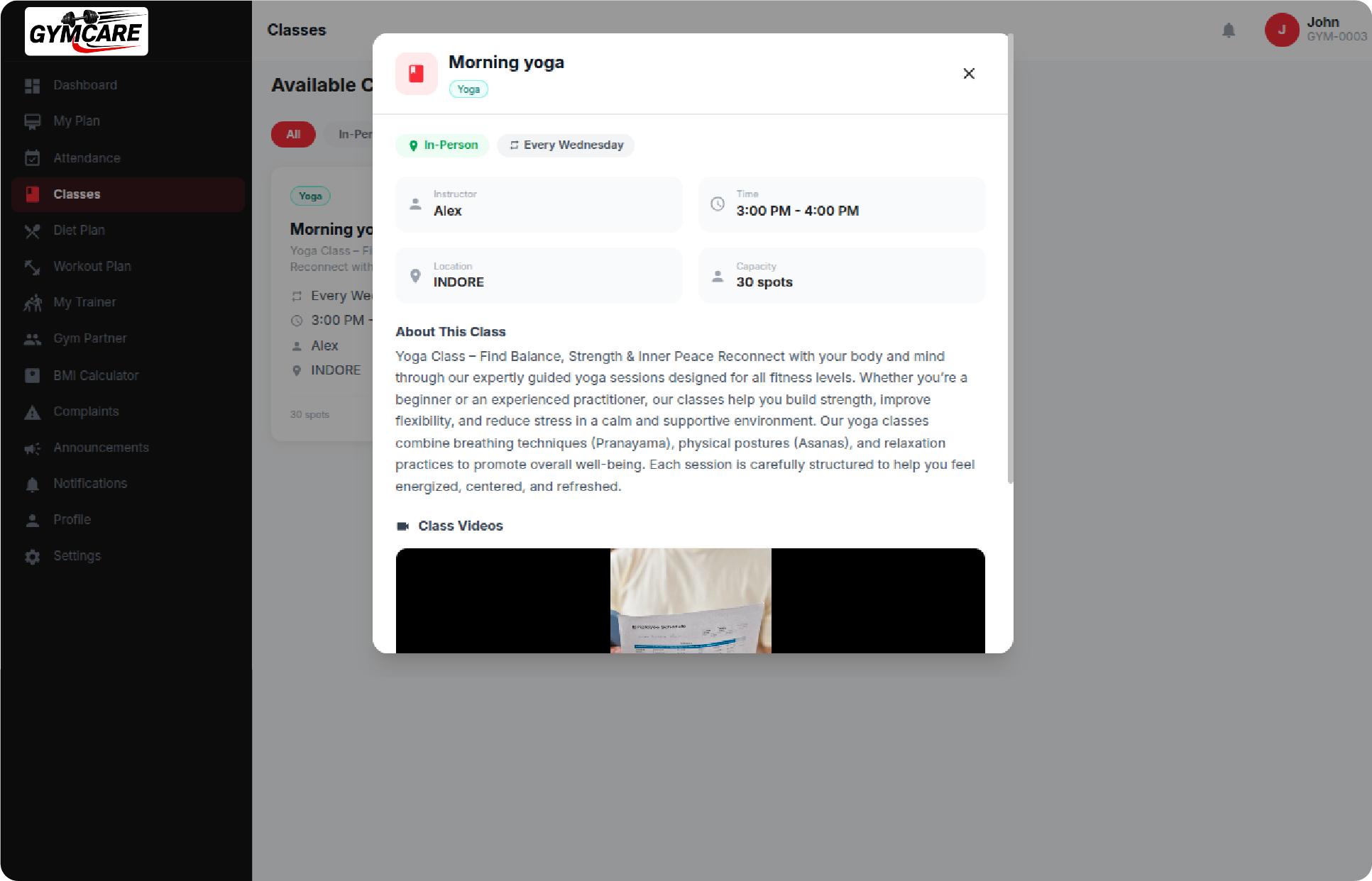 Online Fitness Class Scheduler and Yoga Session Booking Interface